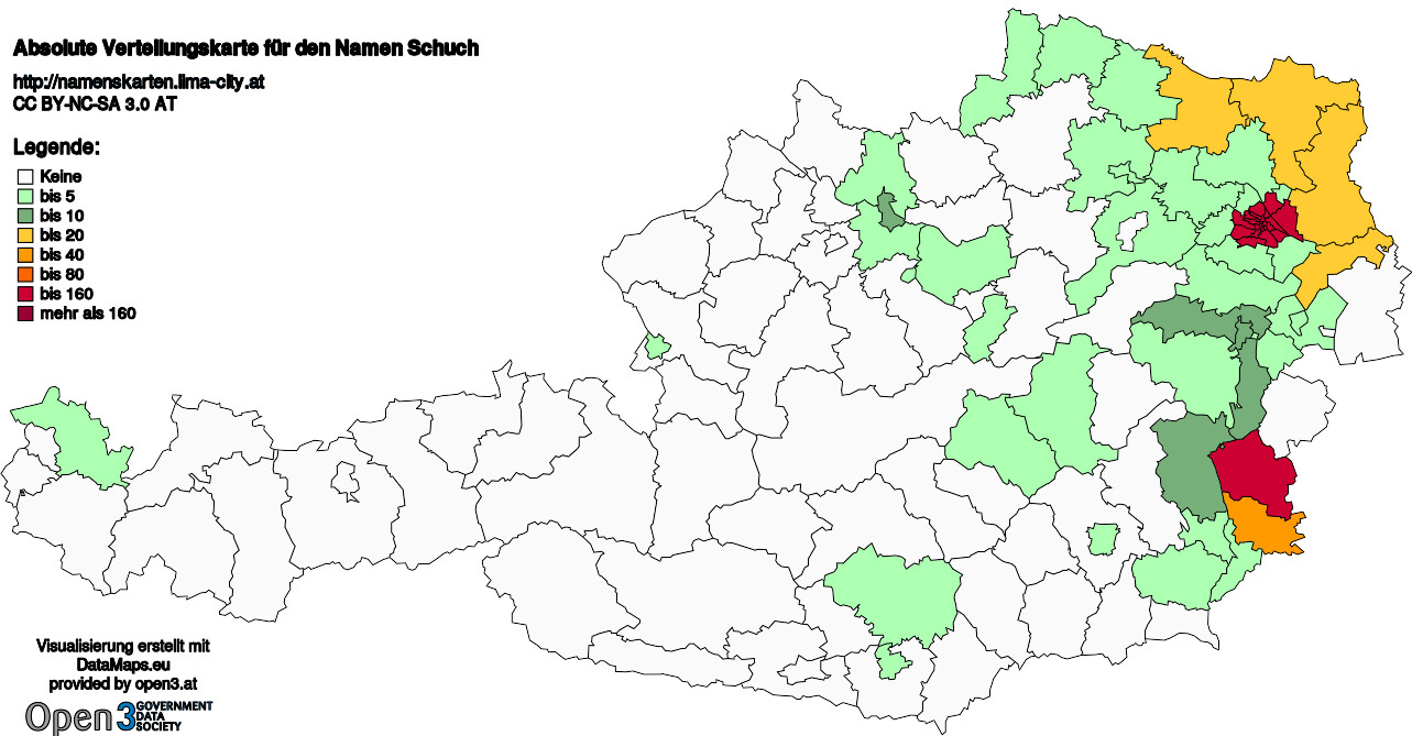 Absolute Verteilungskarten Nachnamen Schuch