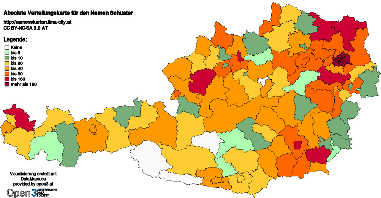 Absolute Verteilungskarten Nachnamen Schuster