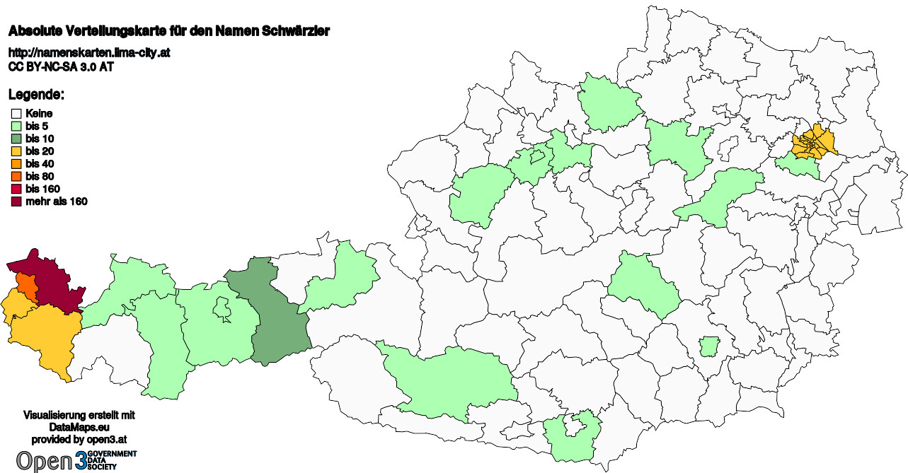 Absolute Verteilungskarten Nachnamen Schwärzler