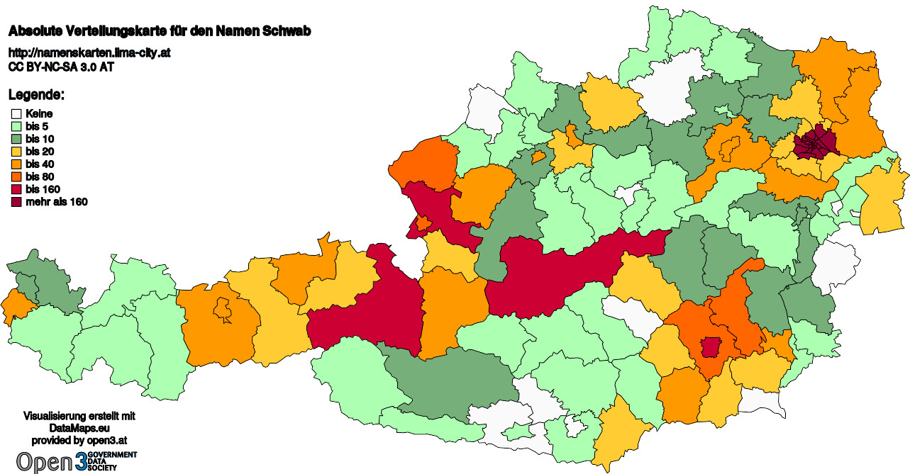 Absolute Verteilungskarten Nachnamen Schwab