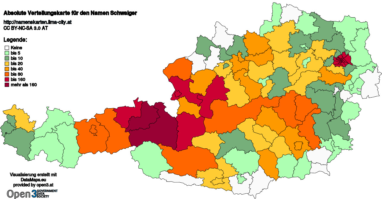 Absolute Verteilungskarten Nachnamen Schwaiger