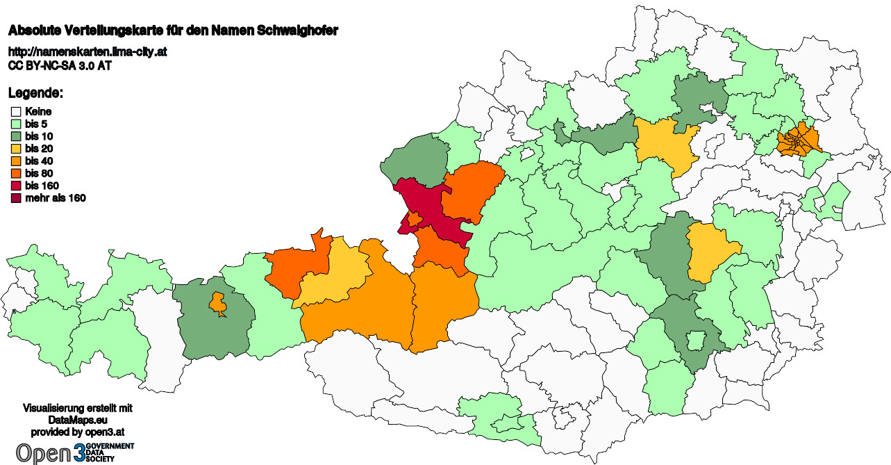 Absolute Verteilungskarten Nachnamen Schwaighofer