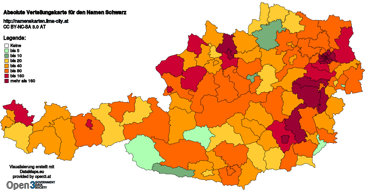 Absolute Verteilungskarten Nachnamen Schwarz