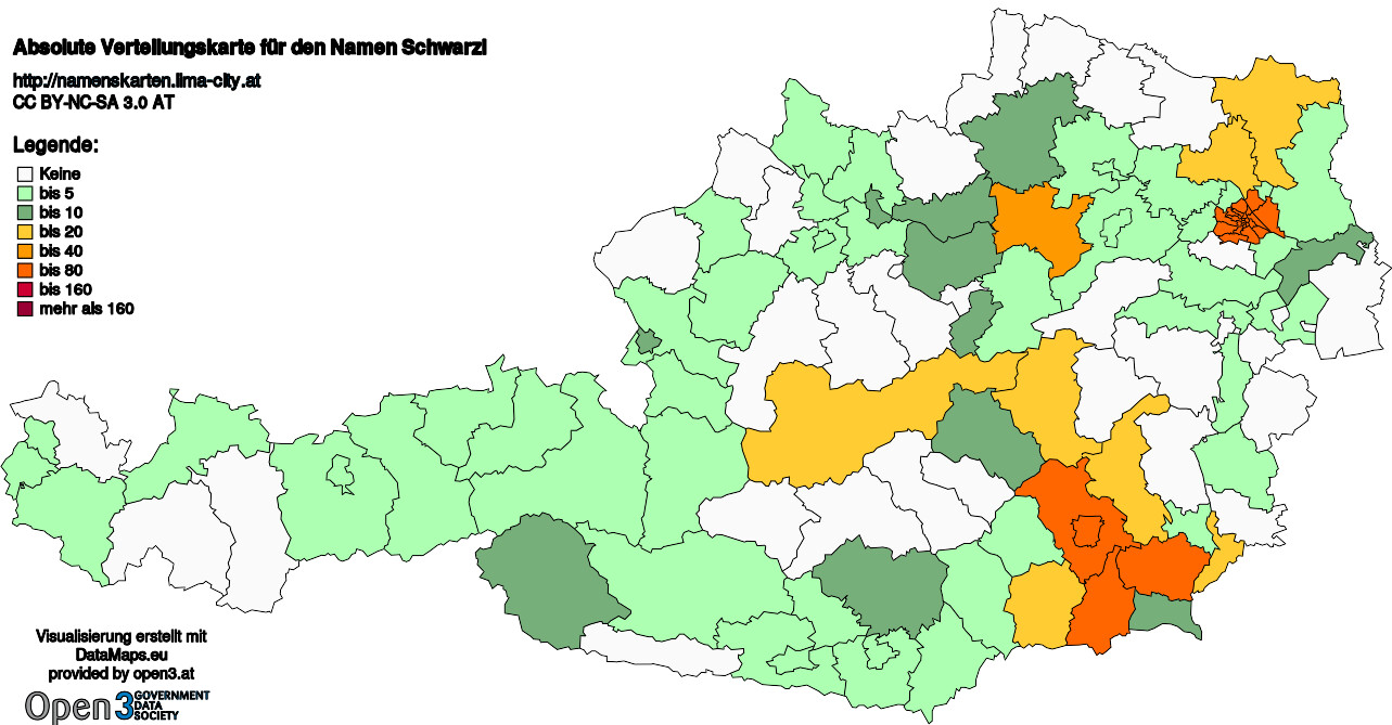 Absolute Verteilungskarten Nachnamen Schwarzl