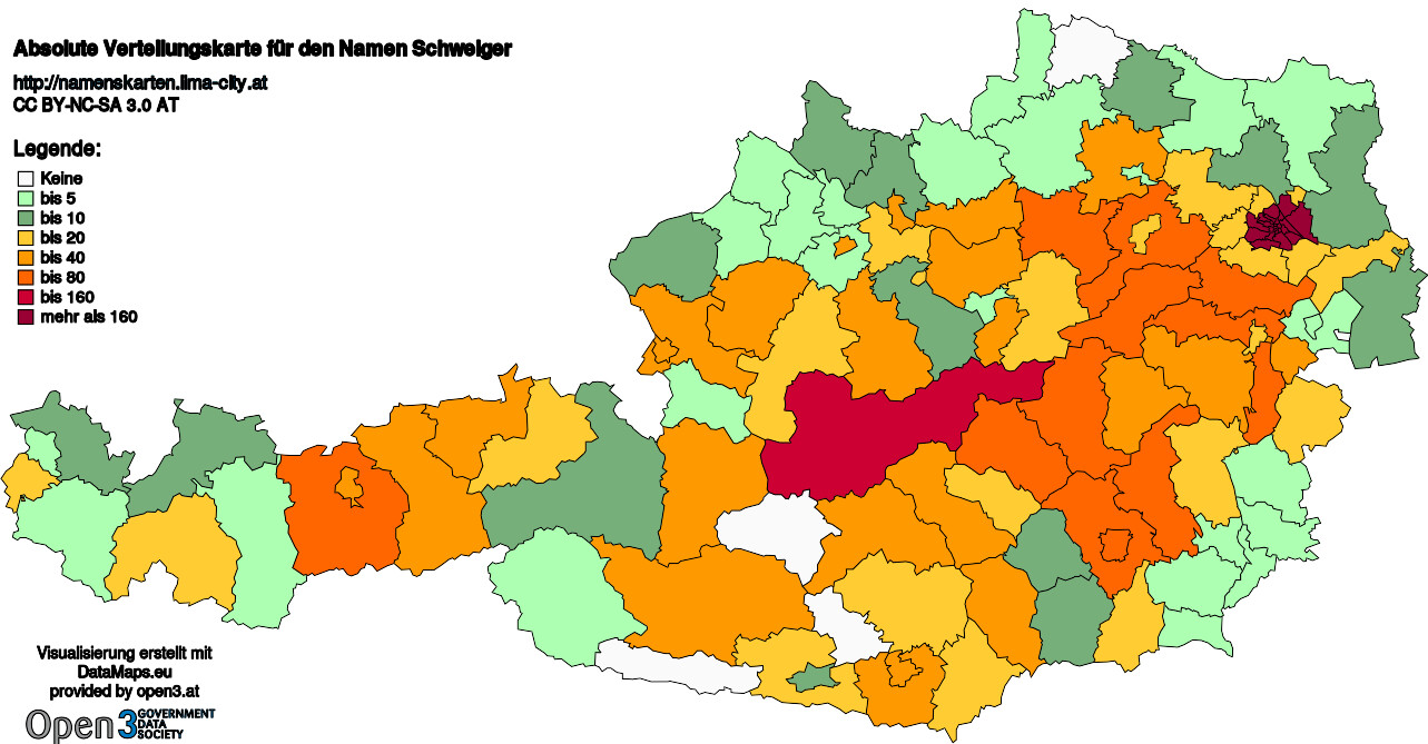Absolute Verteilungskarten Nachnamen Schweiger
