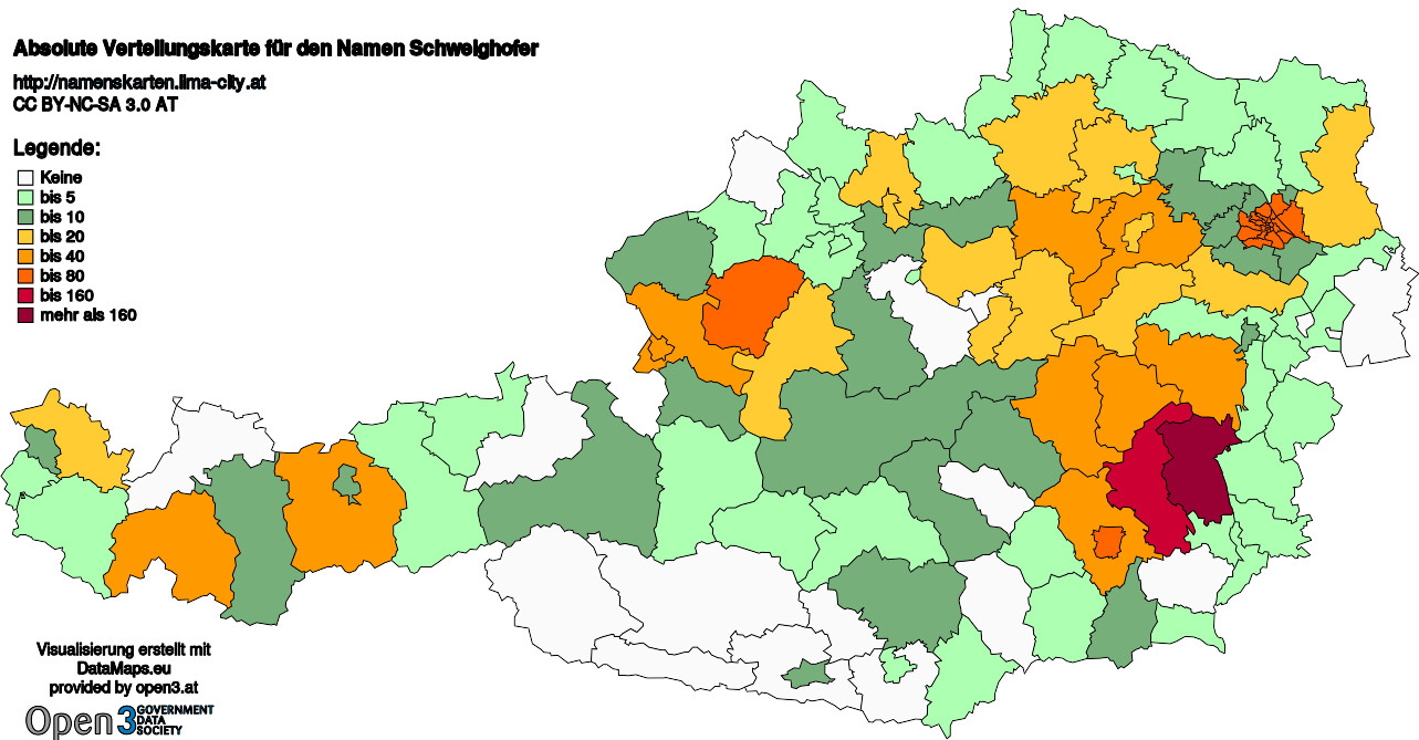 Absolute Verteilungskarten Nachnamen Schweighofer