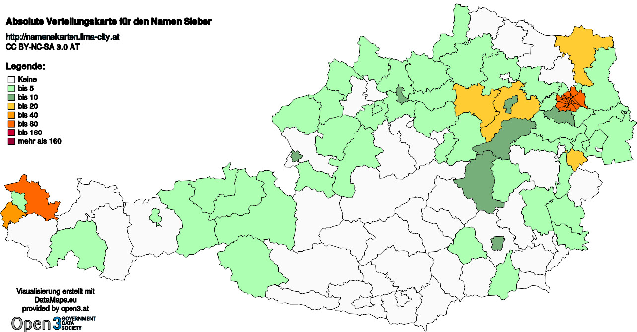 Absolute Verteilungskarten Nachnamen Sieber