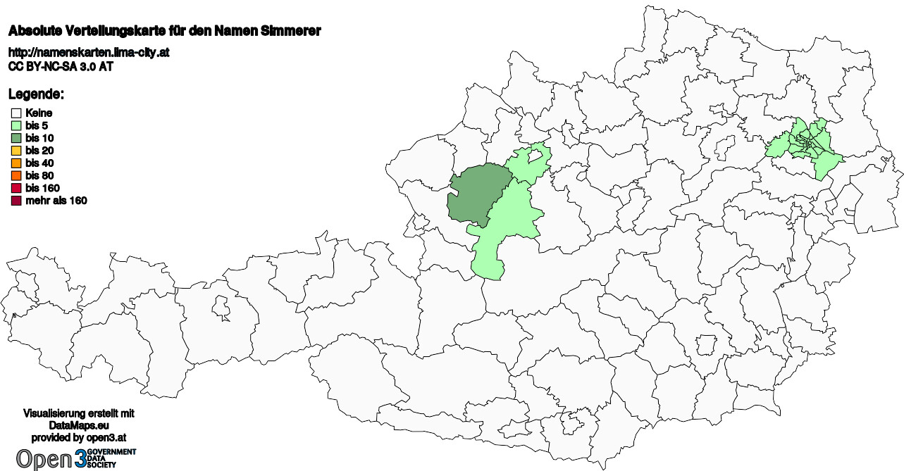 Absolute Verteilungskarten Nachnamen Simmerer