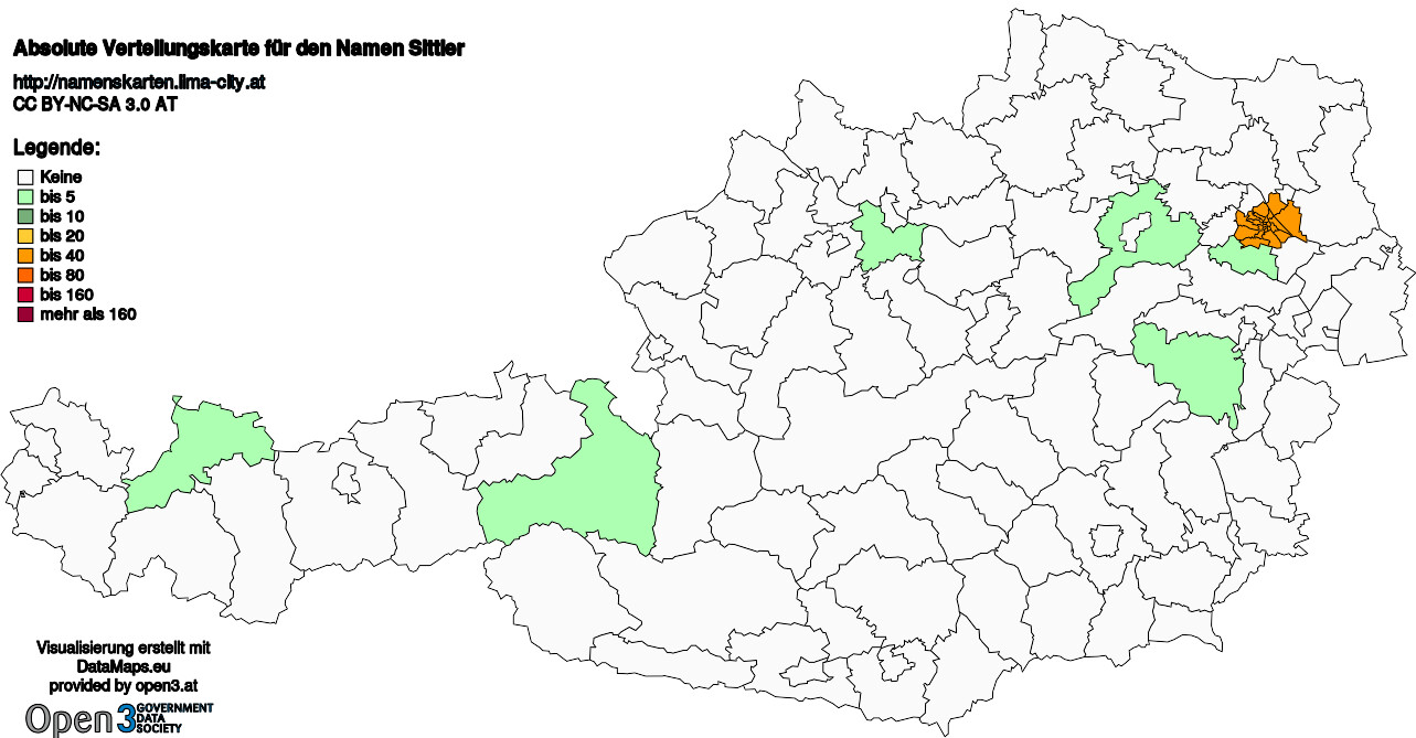 Absolute Verteilungskarten Nachnamen Sittler