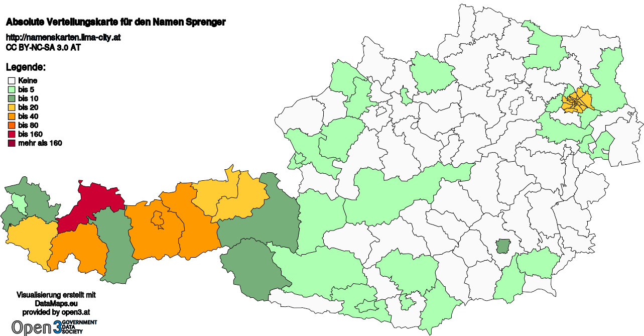 Absolute Verteilungskarten Nachnamen Sprenger