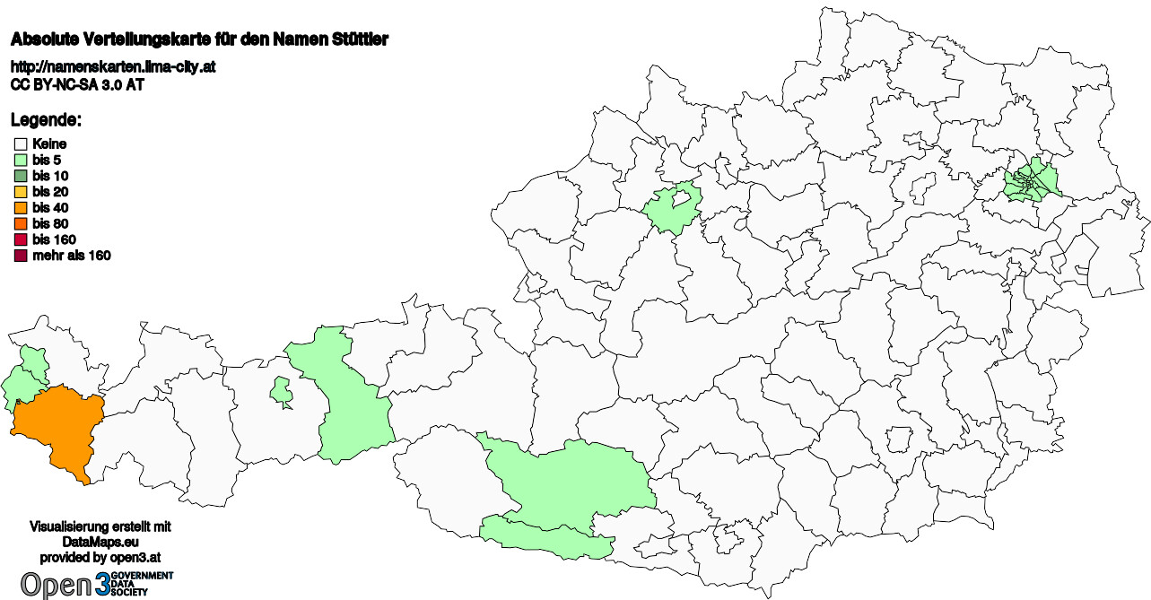 Absolute Verteilungskarten Nachnamen Stüttler
