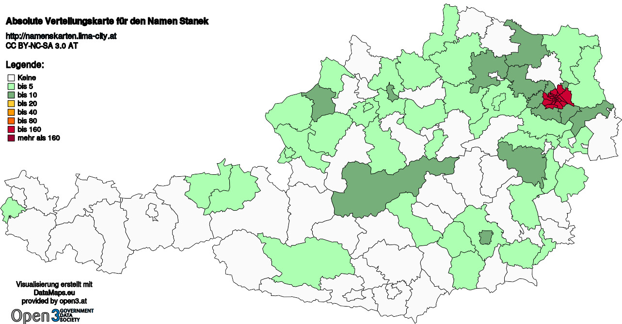 Absolute Verteilungskarten Nachnamen Stanek