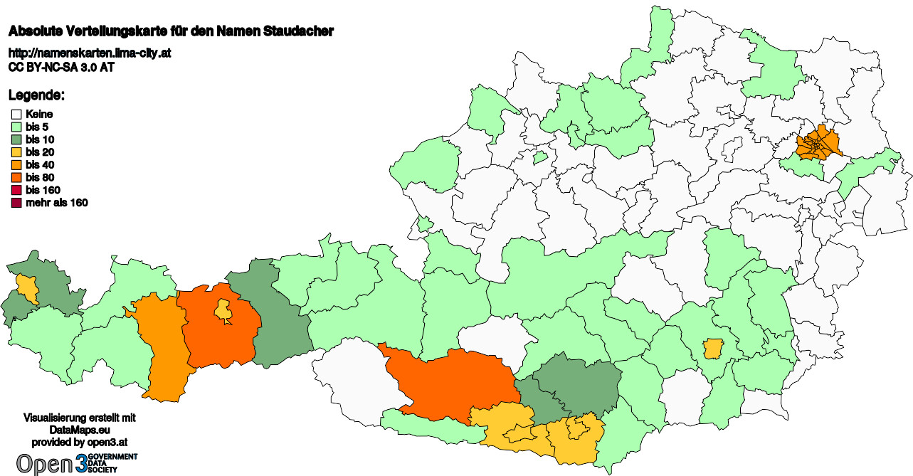 Absolute Verteilungskarten Nachnamen Staudacher