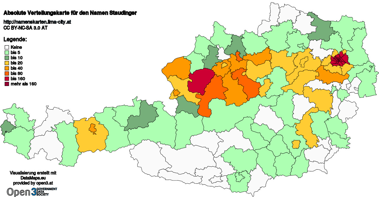 Absolute Verteilungskarten Nachnamen Staudinger
