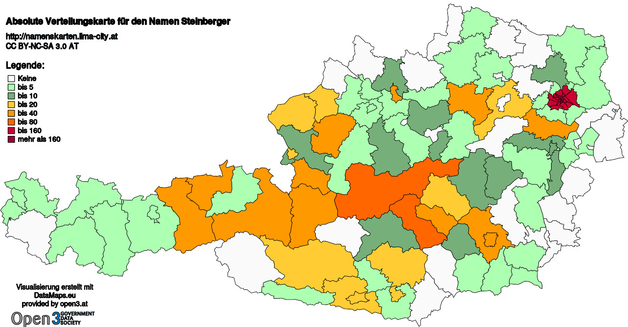 Absolute Verteilungskarten Nachnamen Steinberger