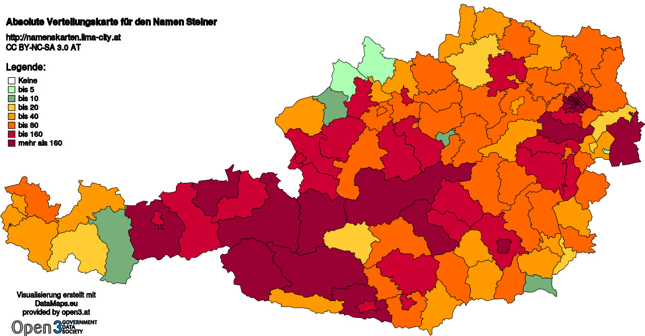 Absolute Verteilungskarten Nachnamen Steiner