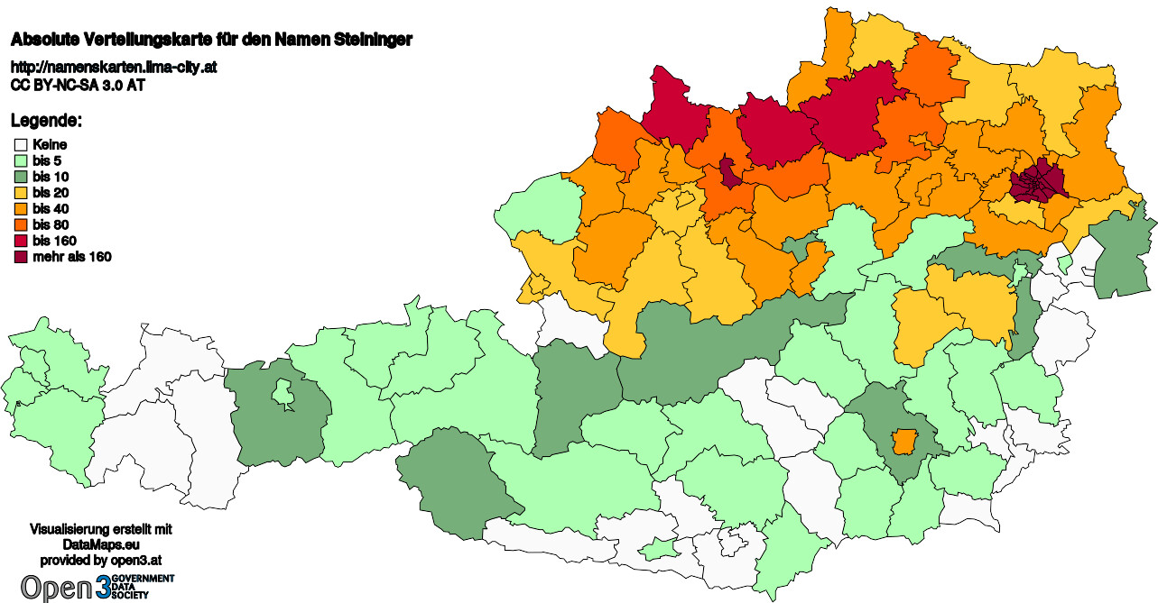 Absolute Verteilungskarten Nachnamen Steininger
