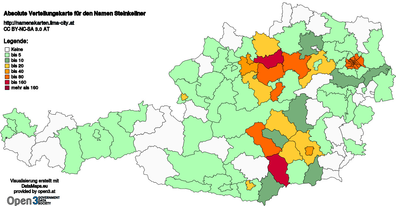Absolute Verteilungskarten Nachnamen Steinkellner