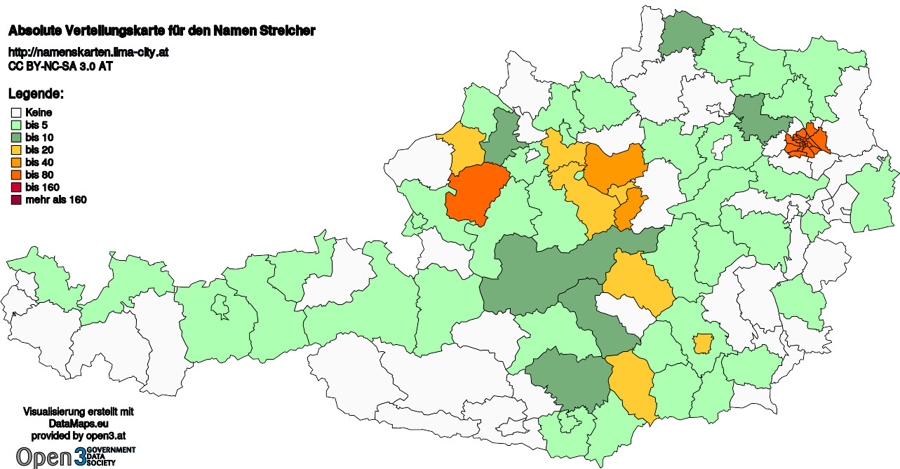 Absolute Verteilungskarten Nachnamen Streicher