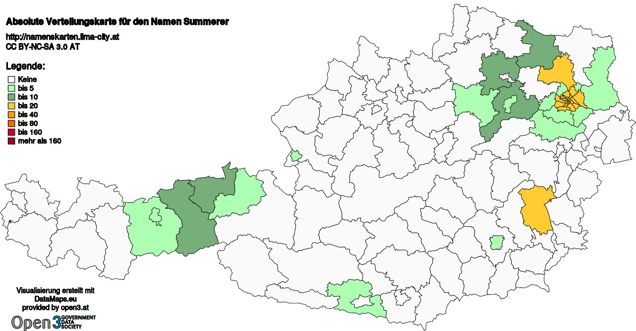 Absolute Verteilungskarten Nachnamen Summerer
