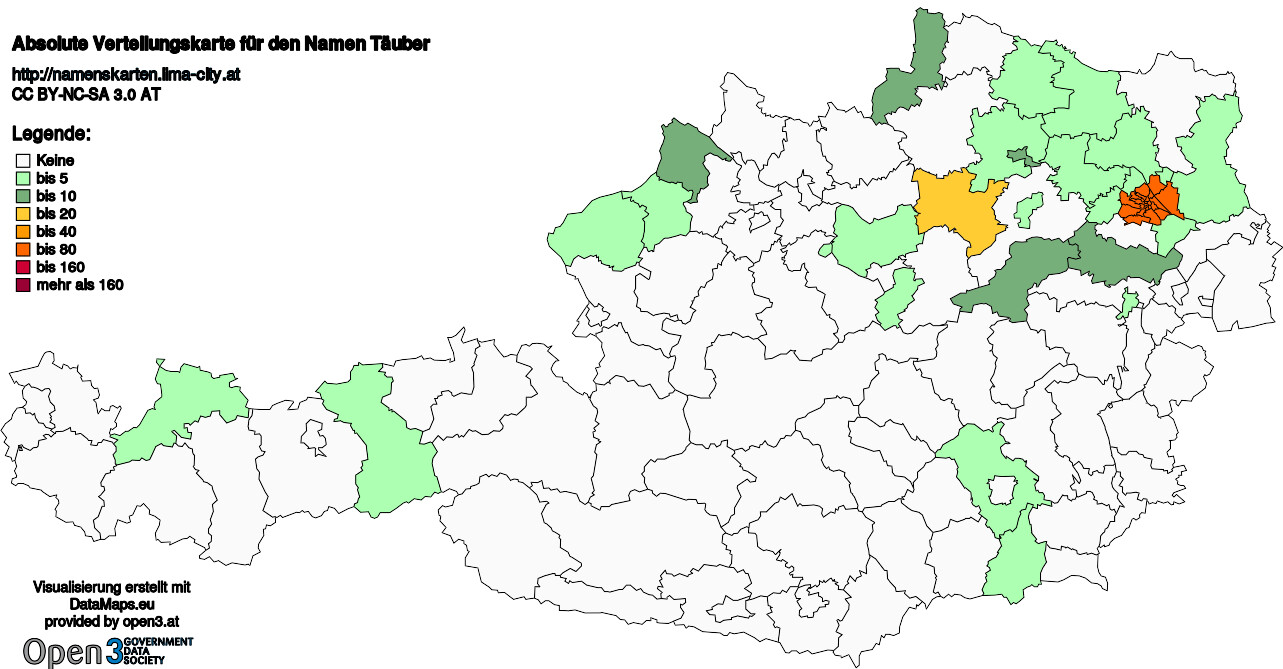 Absolute Verteilungskarten Nachnamen Täuber