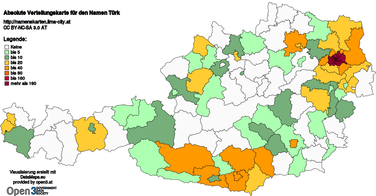 Absolute Verteilungskarten Nachnamen Türk