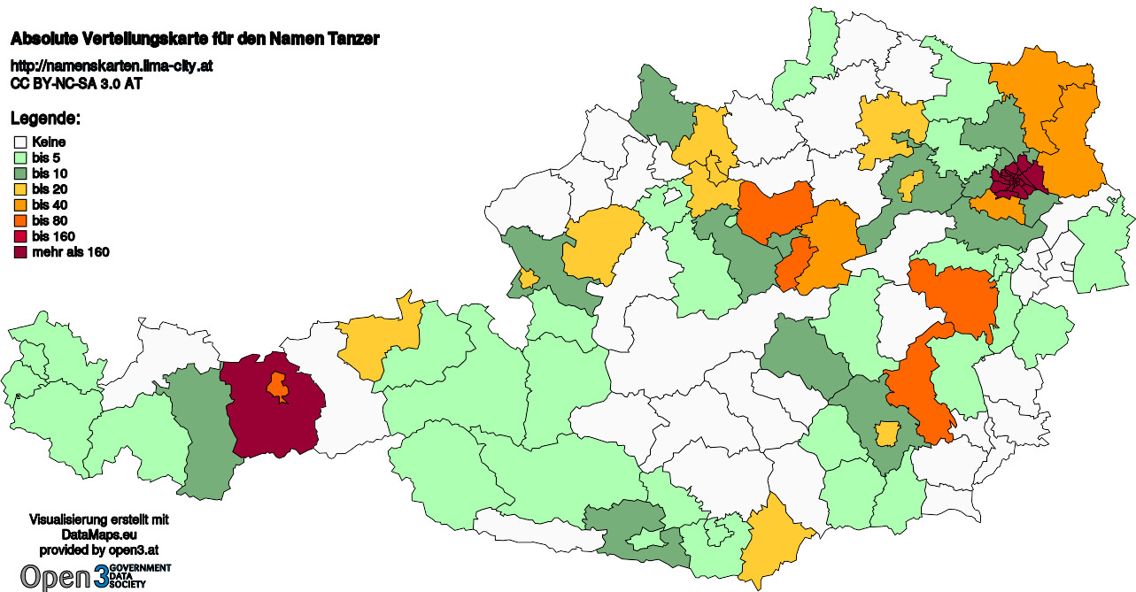 Absolute Verteilungskarten Nachnamen Tanzer