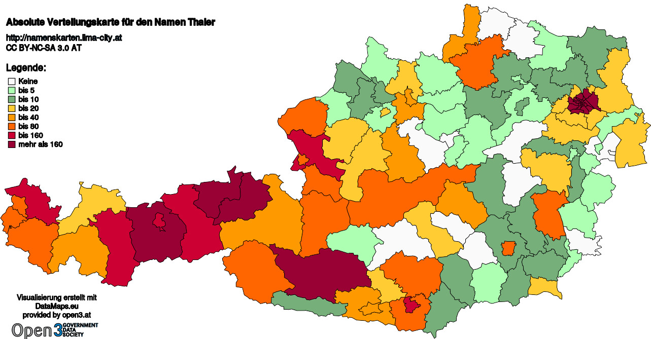 Absolute Verteilungskarten Nachnamen Thaler