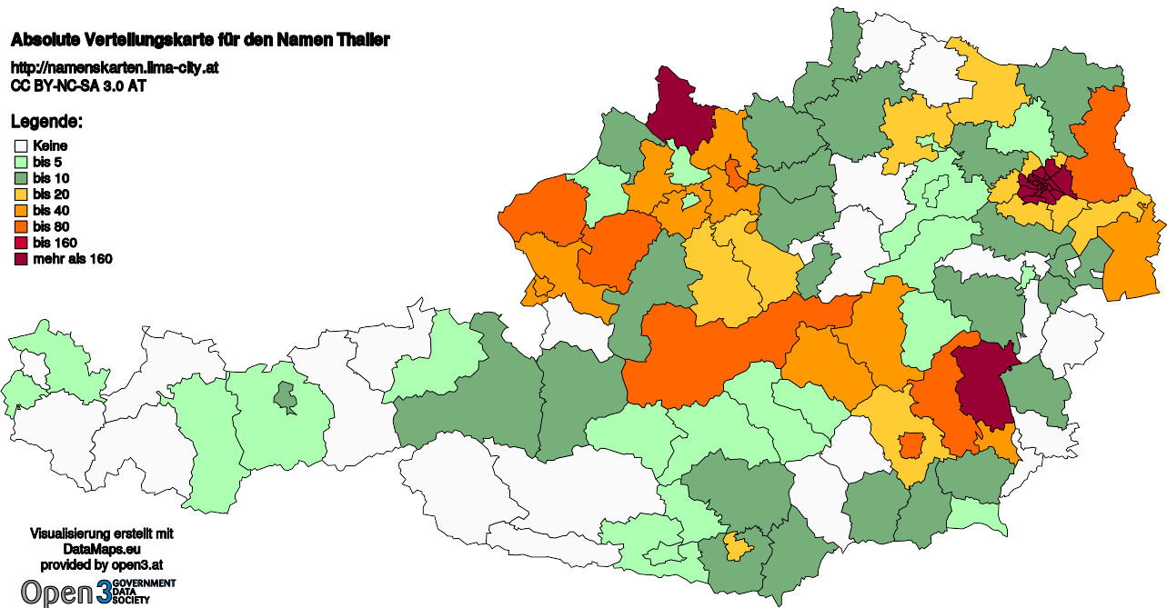 Absolute Verteilungskarten Nachnamen Thaller