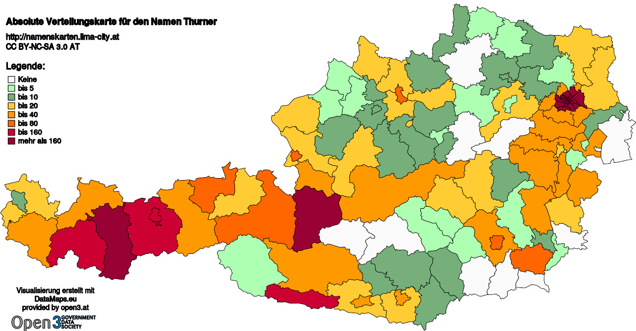 Absolute Verteilungskarten Nachnamen Thurner