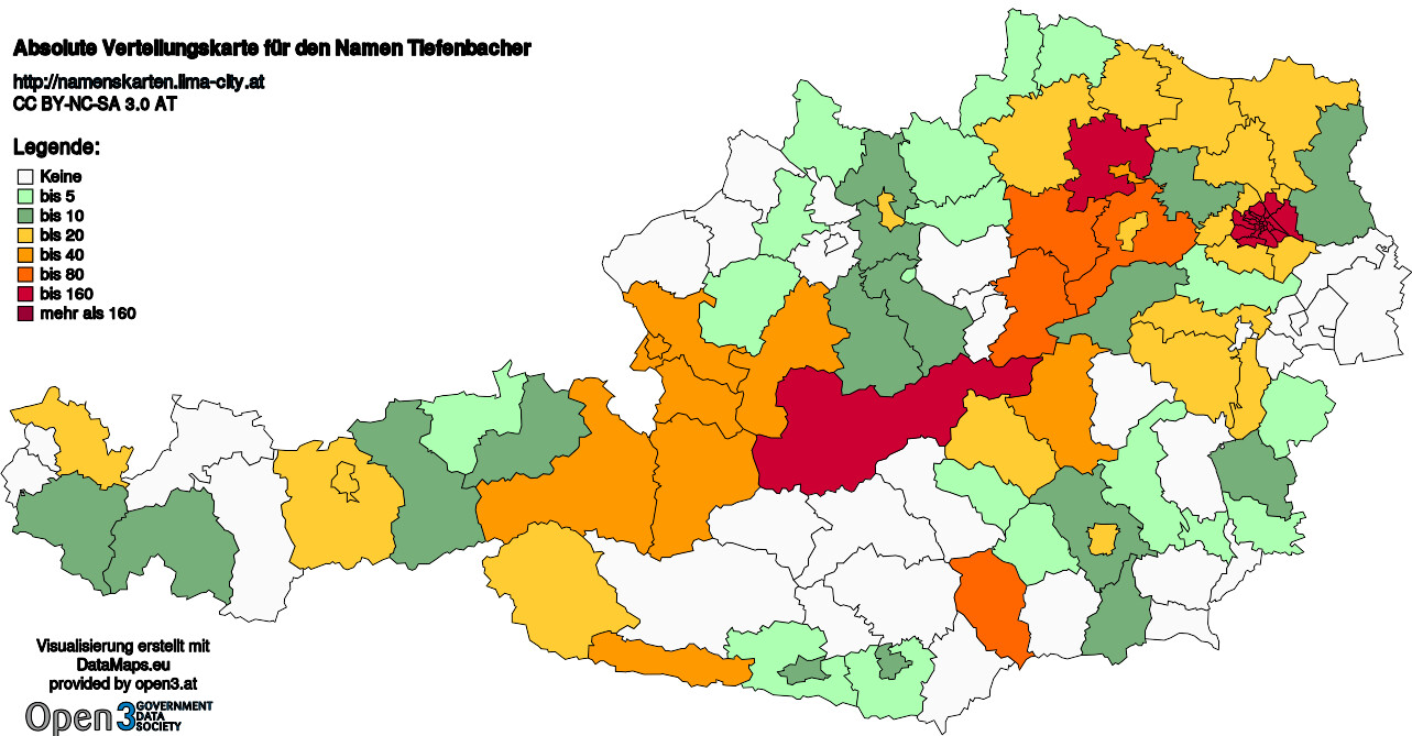 Absolute Verteilungskarten Nachnamen Tiefenbacher