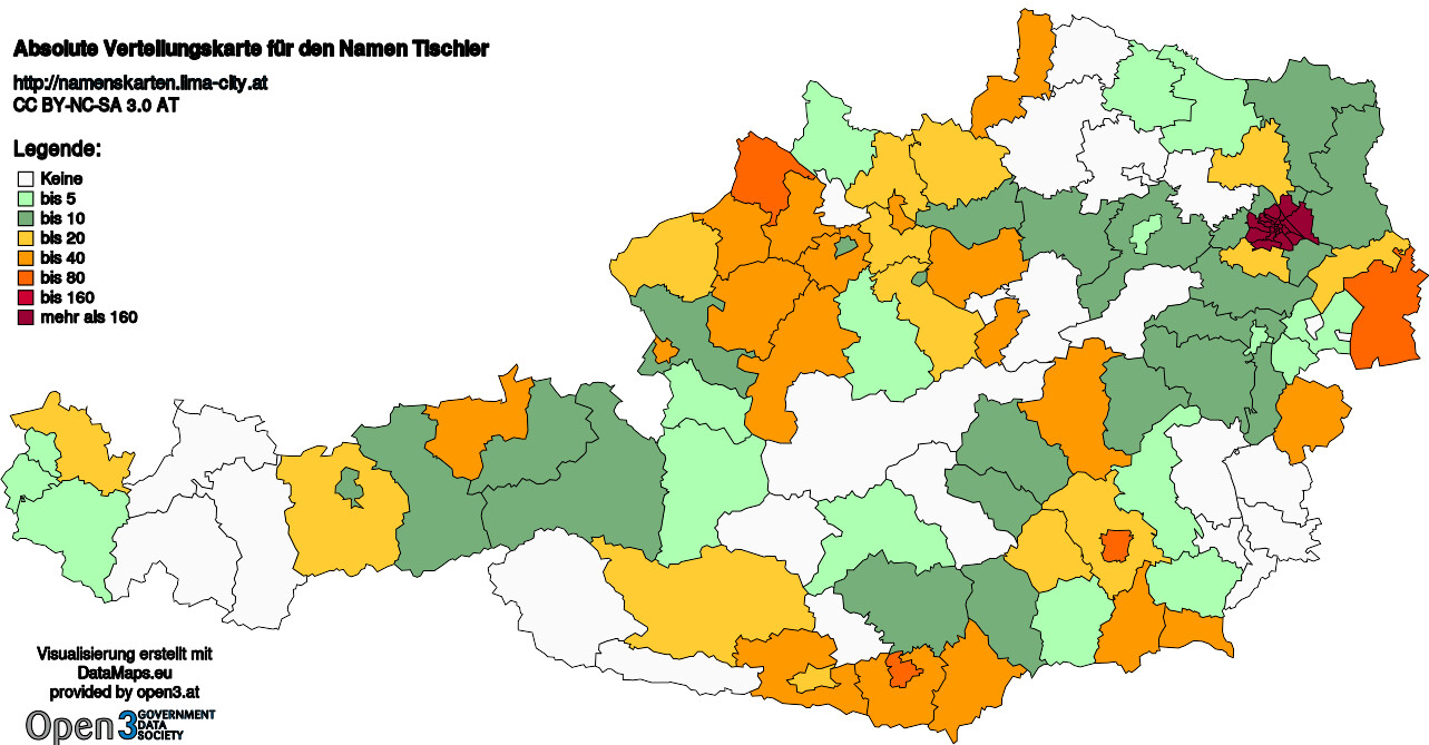 Absolute Verteilungskarten Nachnamen Tischler