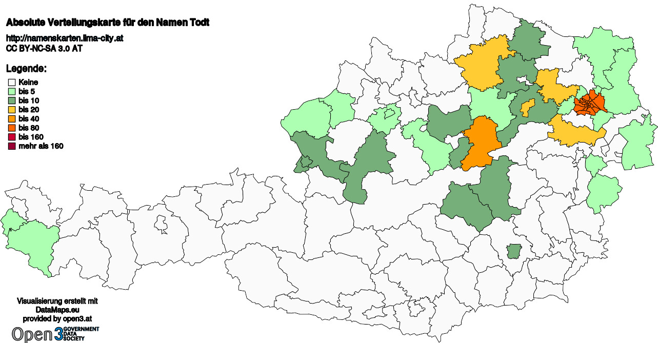 Absolute Verteilungskarten Nachnamen Todt