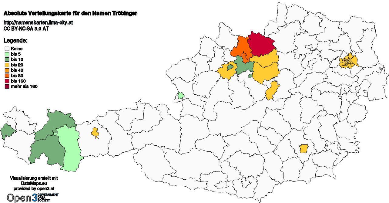 Absolute Verteilungskarten Nachnamen Tröbinger
