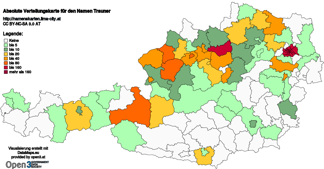 Absolute Verteilungskarten Nachnamen Trauner