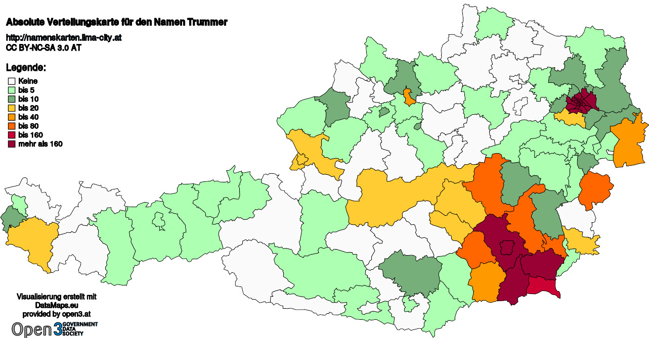 Absolute Verteilungskarten Nachnamen Trummer