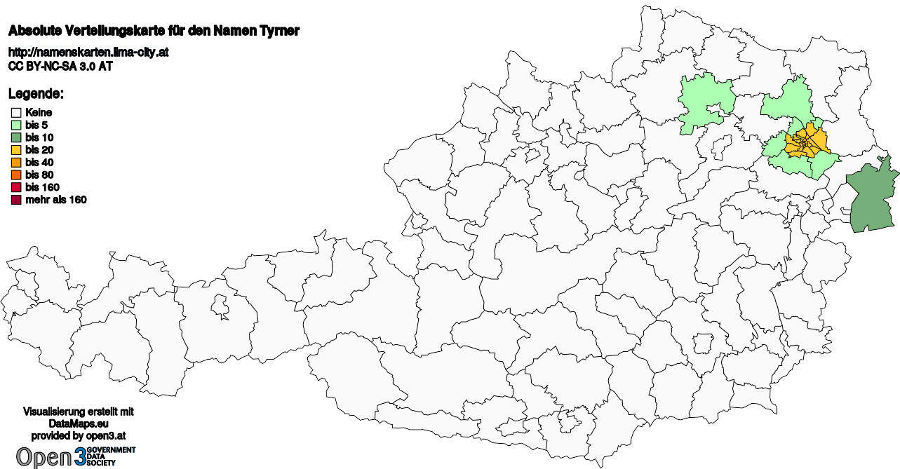 Absolute Verteilungskarten Nachnamen Tyrner