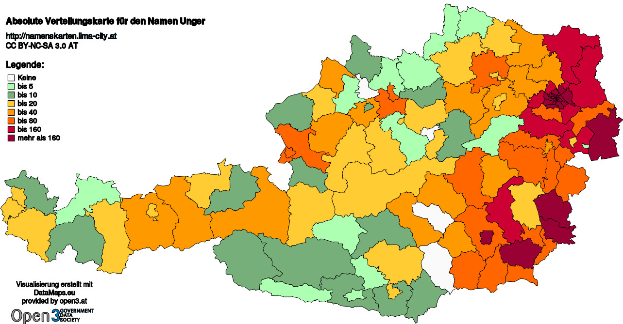 Absolute Verteilungskarten Nachnamen Unger