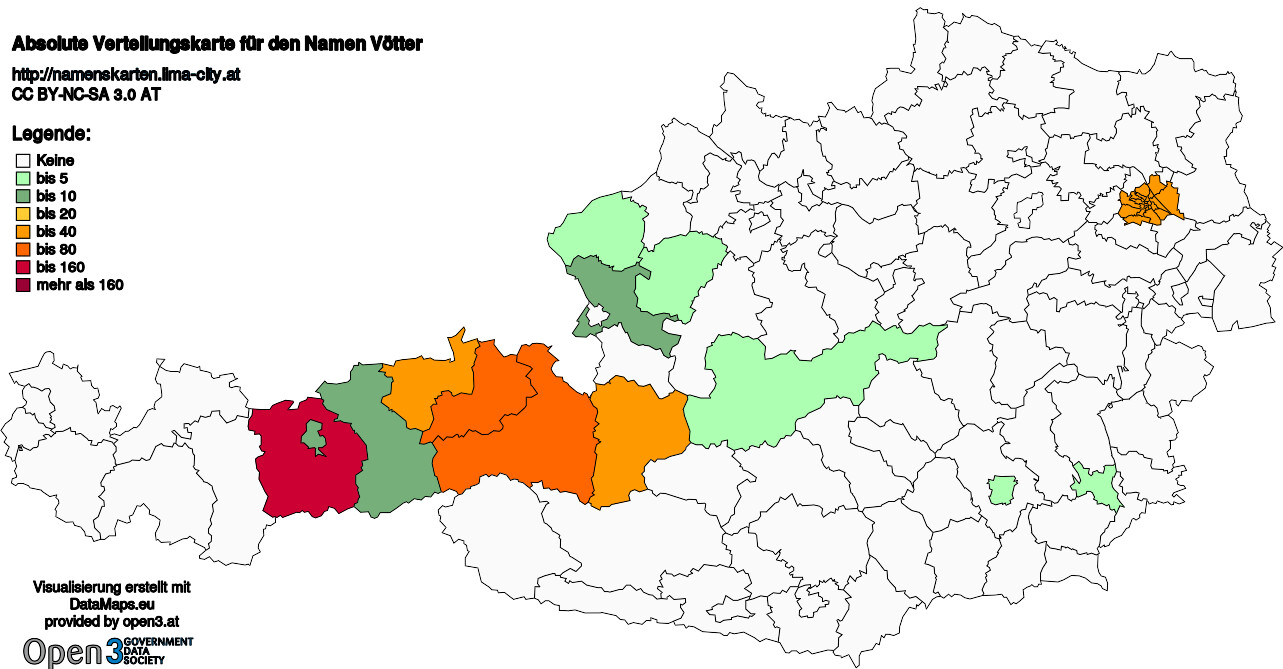 Absolute Verteilungskarten Nachnamen Vötter