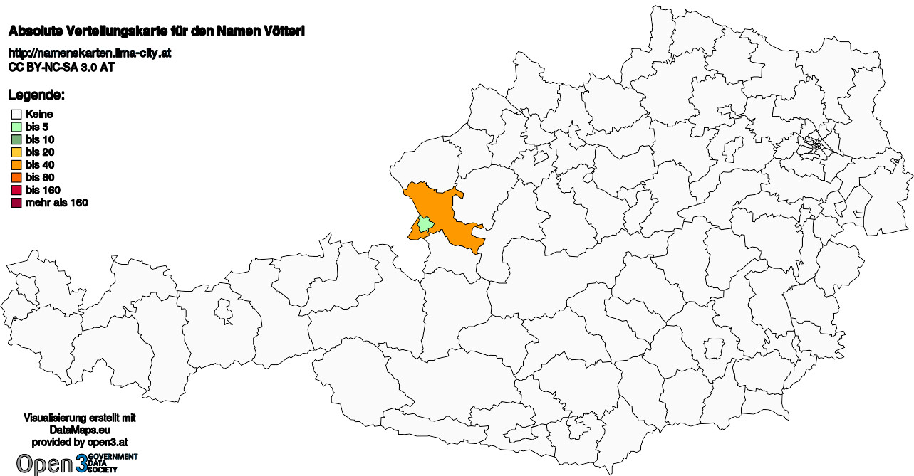 Absolute Verteilungskarten Nachnamen Vötterl