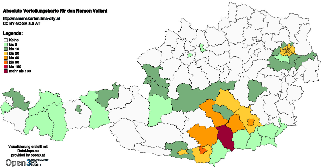 Absolute Verteilungskarten Nachnamen Vallant