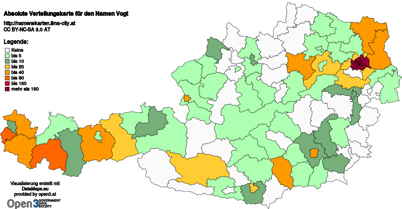 Absolute Verteilungskarten Nachnamen Vogt