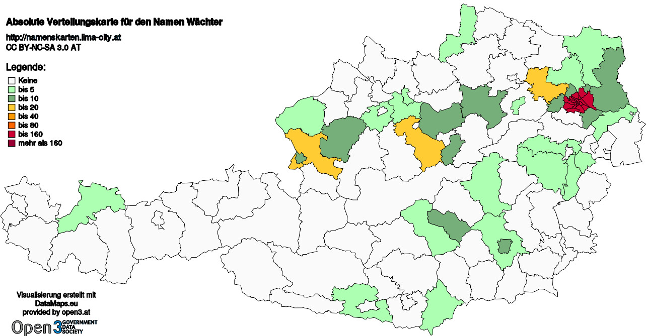 Absolute Verteilungskarten Nachnamen Wächter