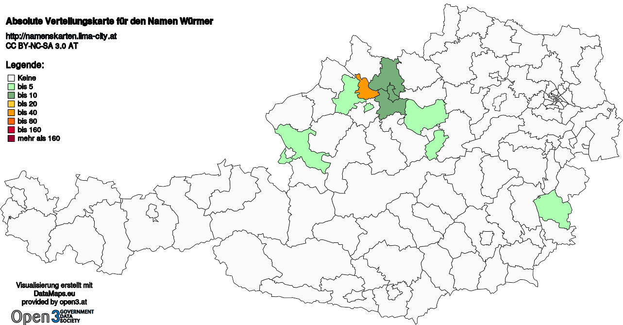Absolute Verteilungskarten Nachnamen Würmer