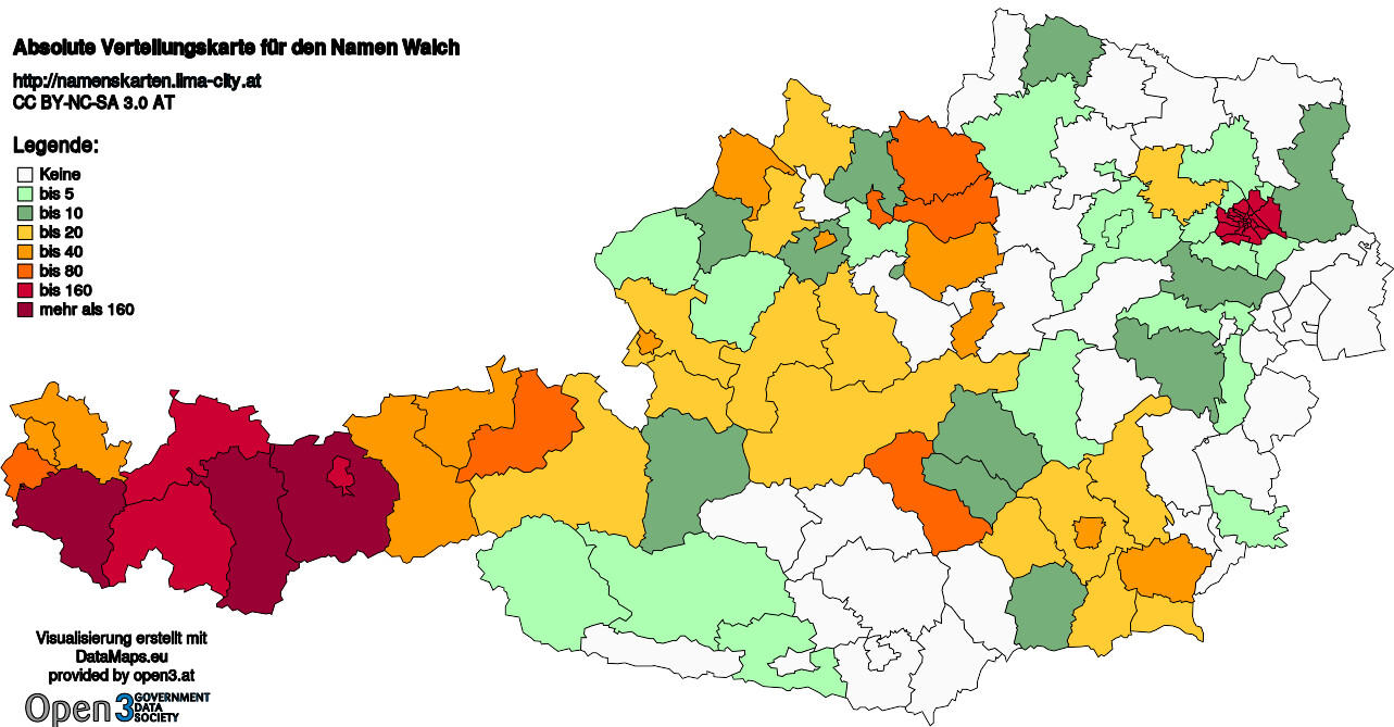 Absolute Verteilungskarten Nachnamen Walch