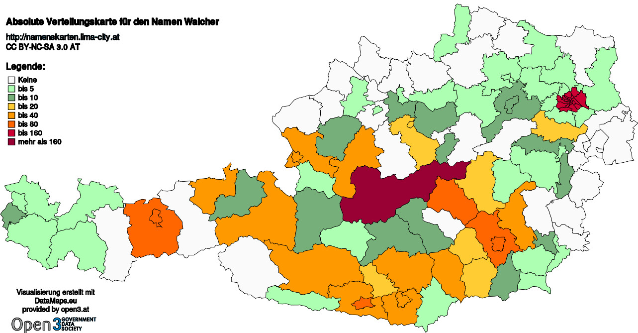 Absolute Verteilungskarten Nachnamen Walcher