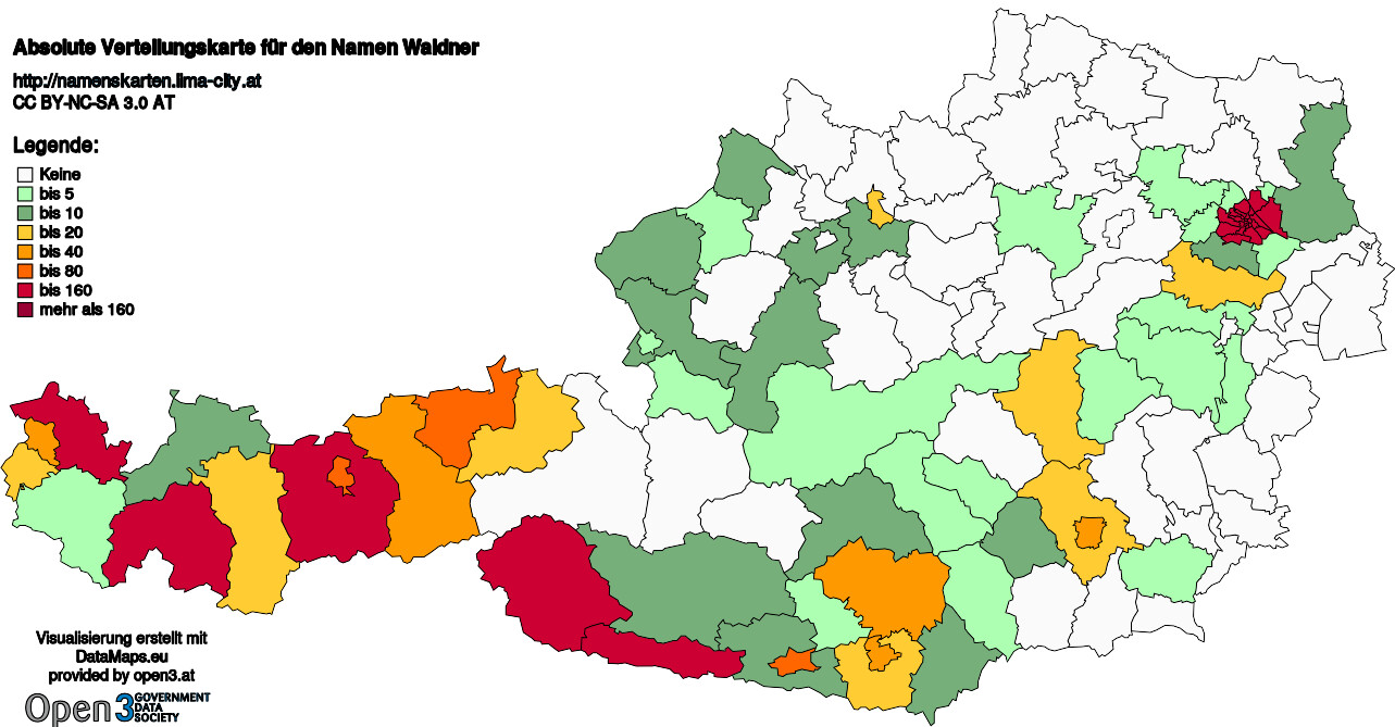 Absolute Verteilungskarten Nachnamen Waldner