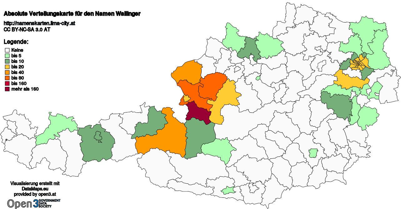 Absolute Verteilungskarten Nachnamen Wallinger