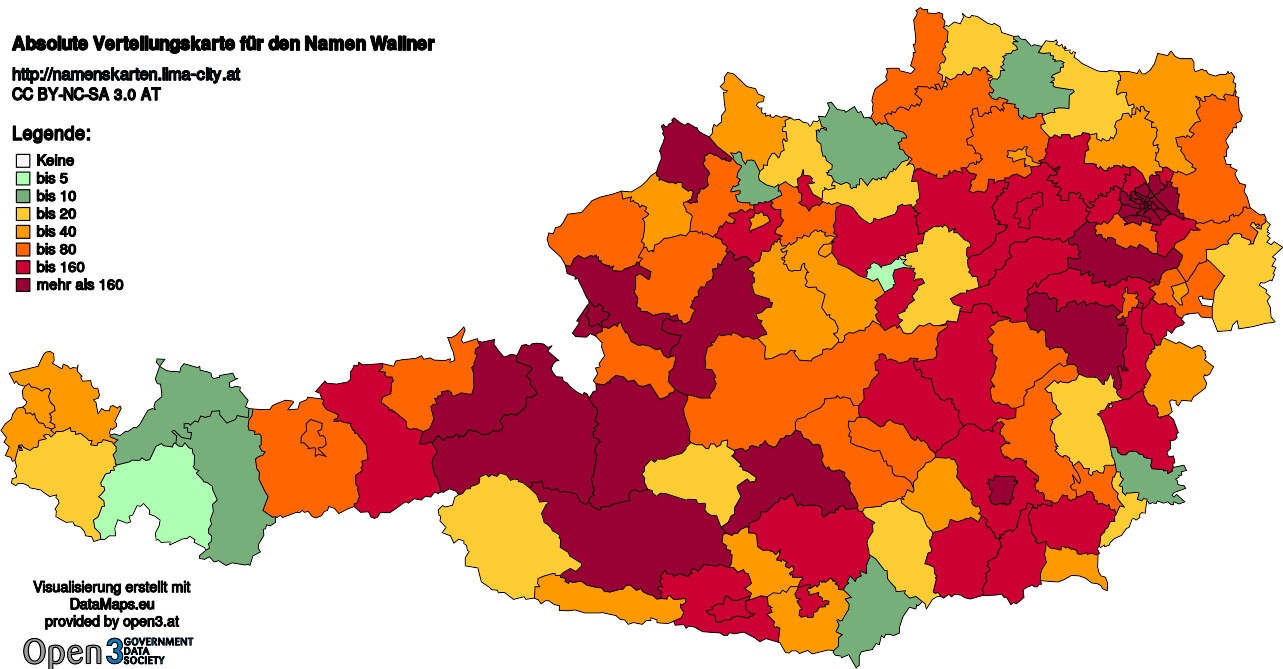 Absolute Verteilungskarten Nachnamen Wallner