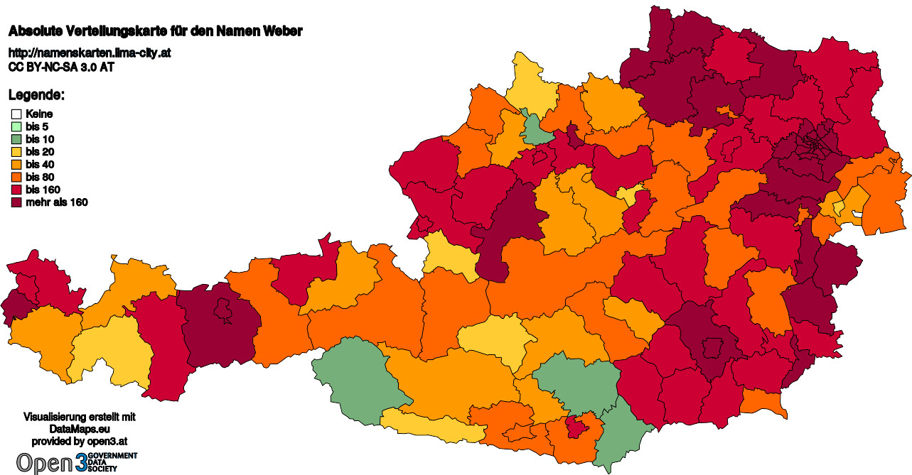 Absolute Verteilungskarten Nachnamen Weber